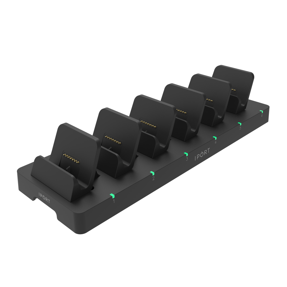 IPORT CONNECT MultiDock charging six iPads upright side by side